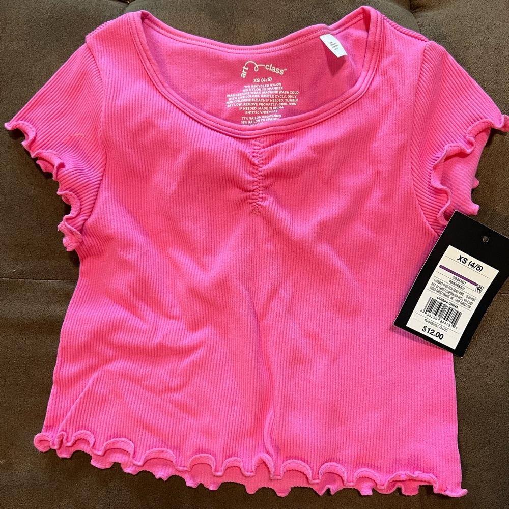 ART CLASS PINK LETTUCE TRIM BLOUSE SIZE XS 4/5
